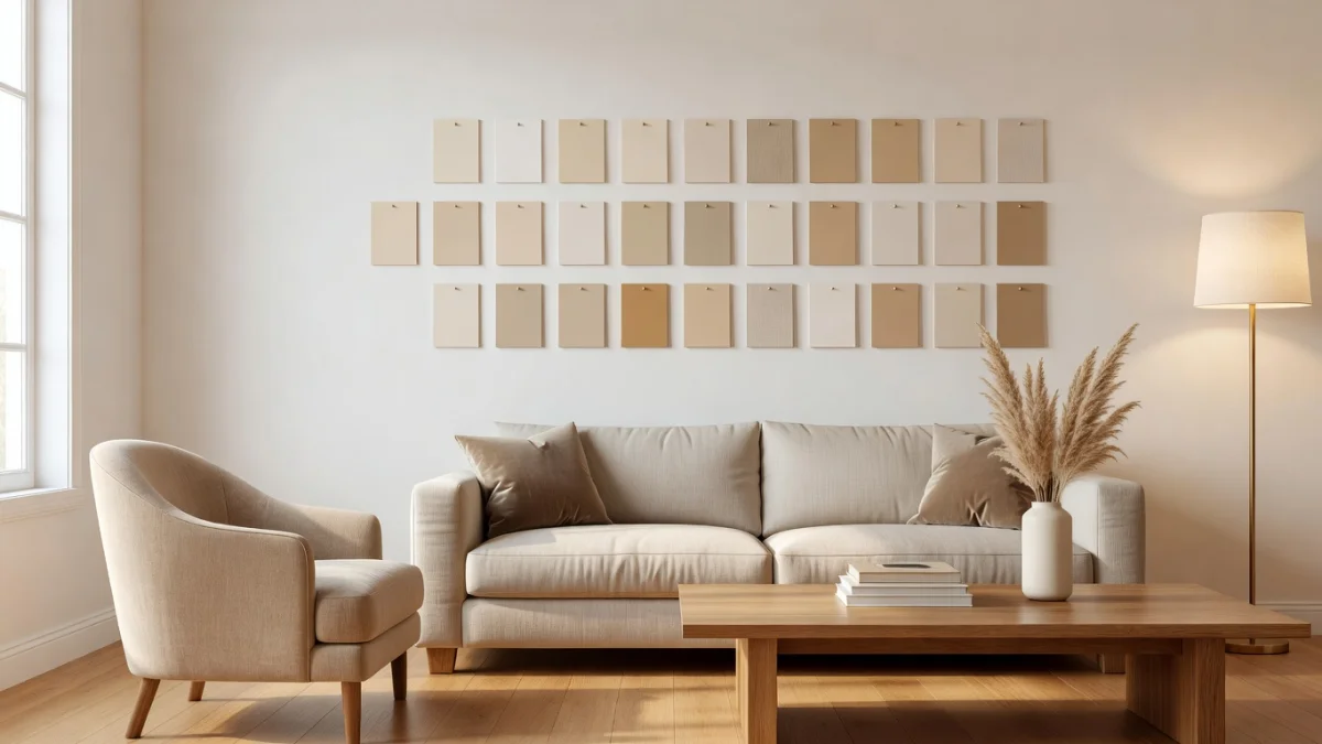 Palette de couleurs pour la décoration intérieure avec nuancier et roue chromatique