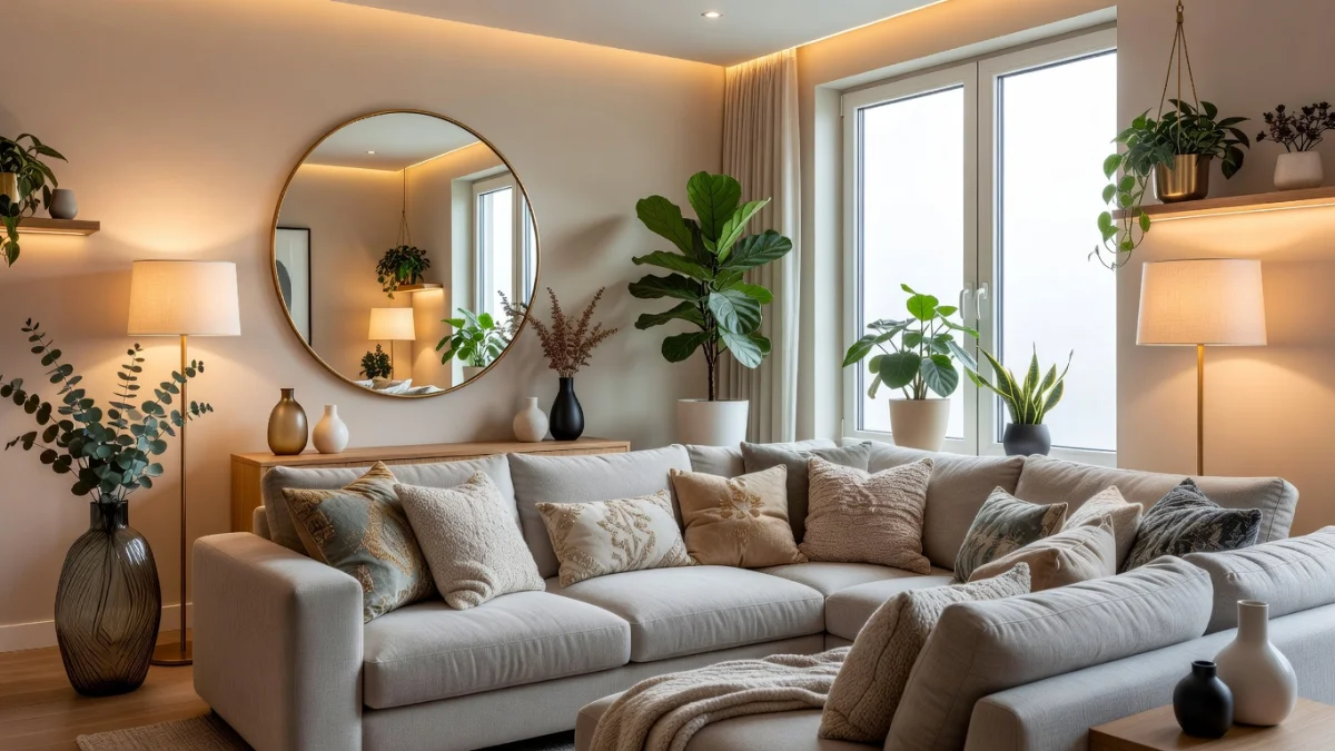 Articles de décoration essentiels disposés dans un intérieur moderne et chaleureux